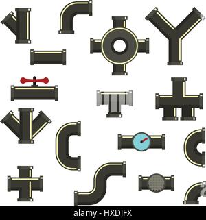 Rohrleitung Symbole gesetzt, flachen Stil Stock Vektor