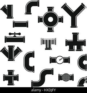 Rohrleitung Symbole gesetzt, einfachen Stil Stock Vektor