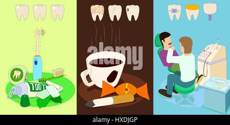 Dentale horizontale Banner-Set, Cartoon-Stil Stock Vektor