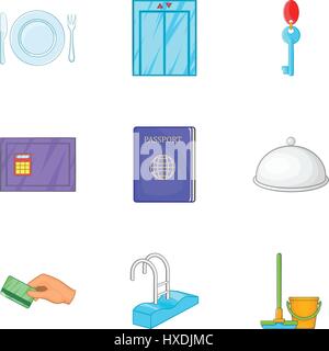 Hotel Unterkunft Icons Set, Cartoon-Stil Stock Vektor