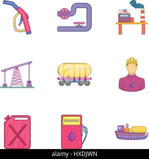 Petroleum Icons Set, Cartoon-Stil Stock Vektor