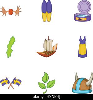 Urlaub in Schweden Icons Set, Cartoon-Stil Stock Vektor