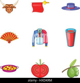 Spanien-Icons set, cartoon-Stil Stock Vektor