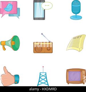 Nachrichten-Symbole-Set, Cartoon-Stil Stock Vektor