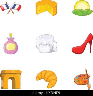 Aufenthalt in Frankreich Icons Set, Cartoon-Stil Stock Vektor
