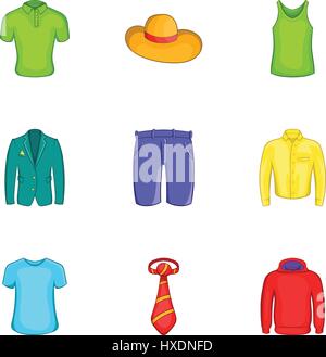 Verschiedene Symbole Kleiderset, Cartoon-Stil Stock Vektor