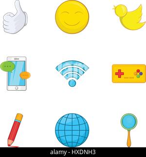 Nachrichten über Internet Icons Set, Cartoon-Stil Stock Vektor