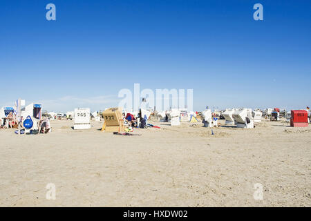 Strandkörbe auf dem Strand von Saint Peter-Ording, Strandkoerbe bin Strand von St. Peter-Ording Stockfoto