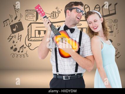 Digital Composite Coupés mit Gitarre und grafische Zeichnungen Stockfoto
