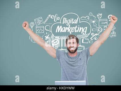 Digitalen Verbund von Mann mit marketing-Zeichnungen-Grafik Stockfoto