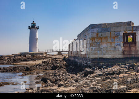 Portsmouth Hafen Leuchtturm und die Ruinen der Festung Verfassung in Portsmouth (New Hampshire) Stockfoto