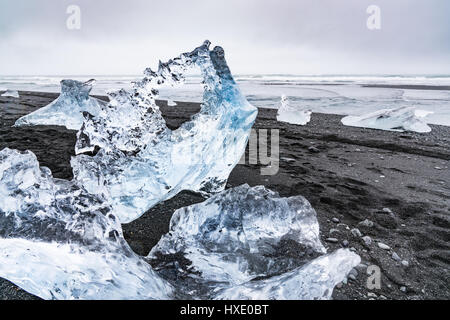 Jökulsárlón Gletscher Eis Strand Stockfoto