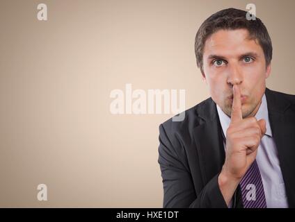 Digitalen Verbund aus Business Mann Finger über Mund Creme Hintergrund Stockfoto