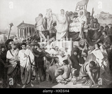 Mark Antony liefern die Trauerrede über den toten Körper von Caesar, 44BC.  Marcus Antonius, 83 v. Chr. – 30 v. Chr., aka Mark oder Marc Antony. Römischer Politiker und General.  Hutchinson Geschichte der Nationen veröffentlichte 1915. Stockfoto