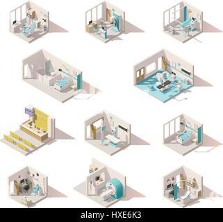 Vektor-isometrische low-Poly-Krankenzimmer Stock Vektor