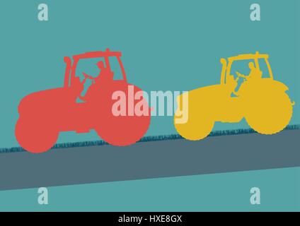 Traktor rot und gelb in Feld Vektor Hintergrund Banner Konzept Stock Vektor