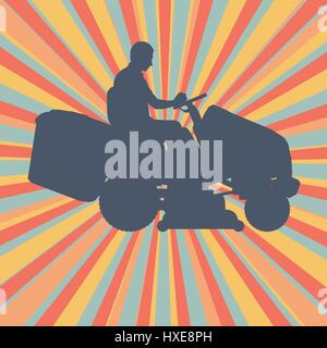 Gärtner mit Rasenmäher Traktor schneiden Rasen Vektor Hintergrund Stock Vektor