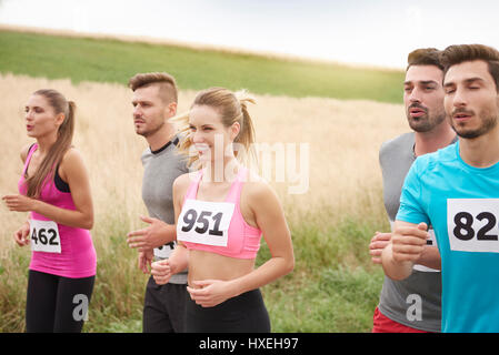 Müde, aber glücklich beim Wettbewerb Stockfoto