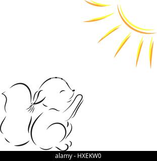 Malvorlagen. Vektor Umrisszeichnung eines Eichhörnchens zieht die Beine an der Sonne Stock Vektor
