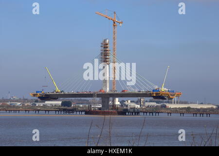 Mersey Gateway Suspension Bridge im Bau. Stockfoto