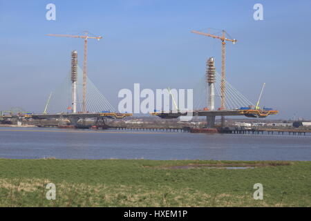 Mersey Gateway Suspension Bridge im Bau. Stockfoto