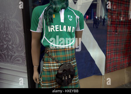 Schottland Fahne Rugbyshirt Kilt Sporran Kitsch Irland shirt Stockfoto