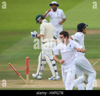 JIMMY ANDERSON Schalen MARCUS keine ENGLAND V Australien LORDS LONDON ENGLAND 17. Juli 2009 Stockfoto