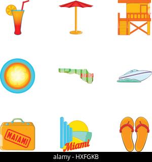 Miami-Icons set, cartoon-Stil Stock Vektor