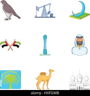 Tourismus in VAE Icons Set, Cartoon-Stil Stock Vektor