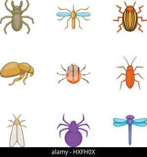 Insekten-Icons set, cartoon-Stil Stock Vektor