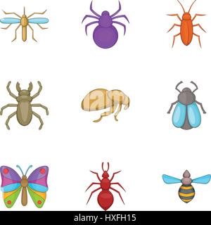 Typen von Insekten Icons Set, Cartoon-Stil Stock Vektor