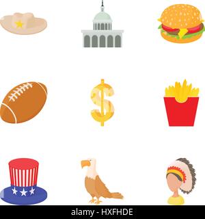 Aufenthalt in USA Icons Set, Cartoon-Stil Stock Vektor