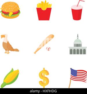Bundesstaat der USA Icons Set, Cartoon-Stil Stock Vektor