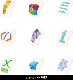 Art von Dateien Icons Set, Cartoon-Stil Stock Vektor