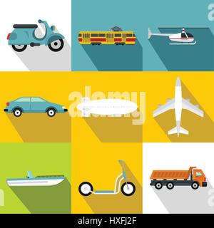 Bewegung auf Maschine Icons Set, flachen Stil Stock Vektor