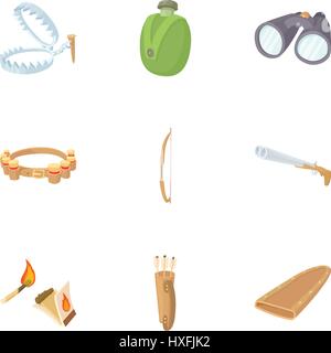 Vogel Jagd Icons Set, Cartoon-Stil Stock Vektor