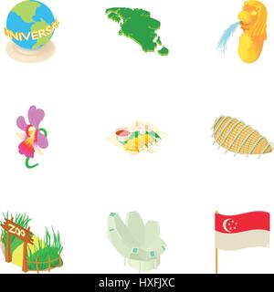 Tourismus in Singapur Icons Set, Cartoon-Stil Stock Vektor