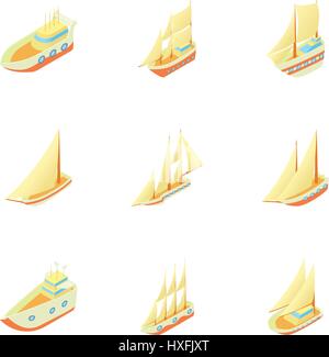 Yachten Icons Set, Cartoon-Stil Stock Vektor