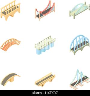 Typen von Brücken Icons Set, Cartoon-Stil Stock Vektor