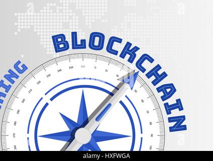 Blockchain Konzept mit Kompass zeigt in Richtung text Stock Vektor