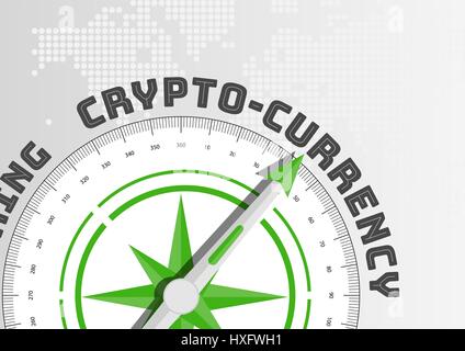 Konzept der Krypto-Währung mit Kompass zeigt in Richtung text Stock Vektor