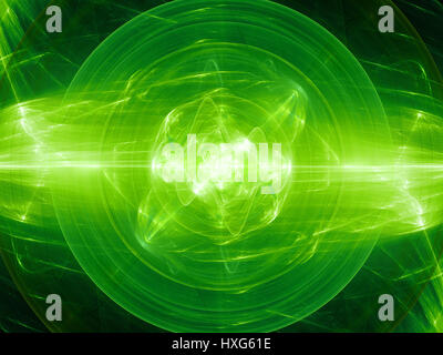 Grün leuchtende Fusion im Raum, Plasma Kraftfeld, rendering computergenerierten abstrakten Hintergrund, 3D Stockfoto