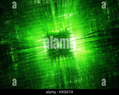 Grün leuchtende Hardware Komponente Fraktal, rendering computergenerierten abstrakten Hintergrund, 3D Stockfoto