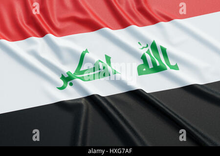 Irak-Flagge. Wellige hoch detaillierte Stoff. Abbildung 3D-Rendering Stockfoto