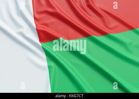 Madagaskar Flagge. Wellige hoch detaillierte Stoff. Abbildung 3D-Rendering Stockfoto