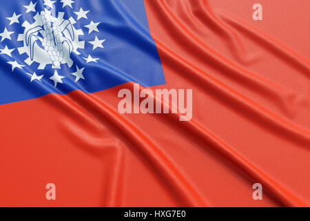 Myanmar Flagge. Wellige hoch detaillierte Stoff. Abbildung 3D-Rendering Stockfoto