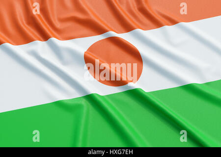 Niger Flagge. Wellige hoch detaillierte Stoff. Abbildung 3D-Rendering Stockfoto