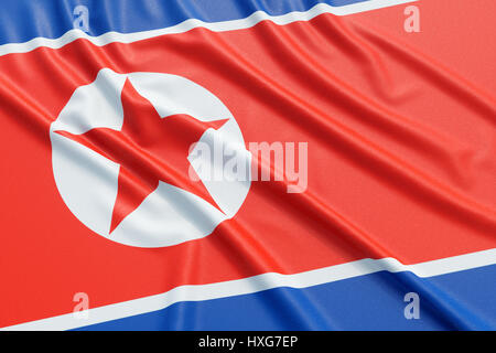 Nord Korea Flagge. Wellige hoch detaillierte Stoff. Abbildung 3D-Rendering Stockfoto