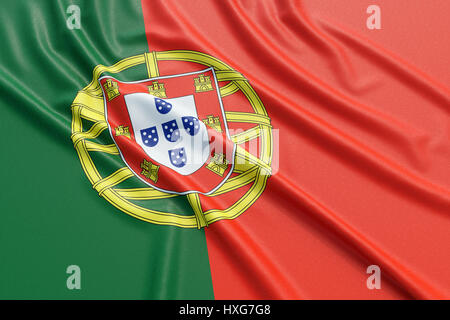 Portugal Flagge. Wellige hoch detaillierte Stoff. Abbildung 3D-Rendering Stockfoto