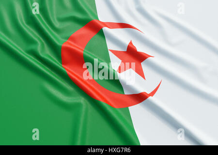 Algerien Flagge. Wellige hoch detaillierte Stoff. Abbildung 3D-Rendering Stockfoto